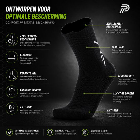 Gripsokken Zwart (39-45) – Antislip Sportsokken voor Voetbal, Fitness & Pilates – Anti-Blaren – ProForm Performance Pro