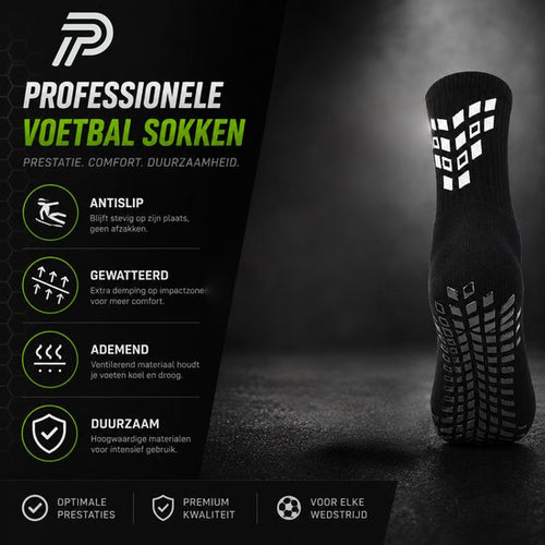 Gripsokken Zwart Maat (39-45) – Antislip Sportsokken voor Voetbal, Fitness, Padel & Pilates – Anti-Blaren