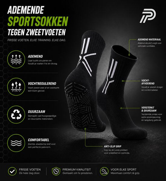 Gripsokken Zwart (39-45) – Antislip Sportsokken voor Voetbal, Fitness & Pilates – Anti-Blaren – ProForm Performance Pro