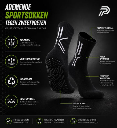Gripsokken Zwart (39-45) – Antislip Sportsokken voor Voetbal, Fitness & Pilates – Anti-Blaren – ProForm Performance Pro